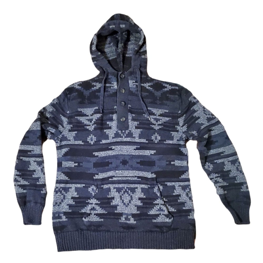 American Eagle Hooded Pullover Sweater Southwestern Blue/Gray Mens Medium